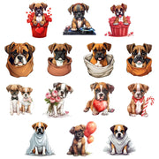 Boxer dog clipart set featuring playful cartoon boxer dogs in various poses