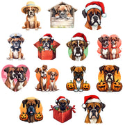 Boxer dog clipart set featuring playful cartoon boxer dogs in various poses