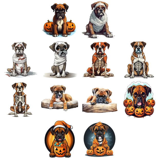 Boxer dog clipart set featuring playful cartoon boxer dogs in various poses