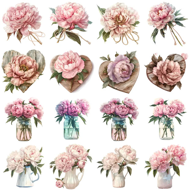 Peonies flowers clipart featuring soft pink spring blooms